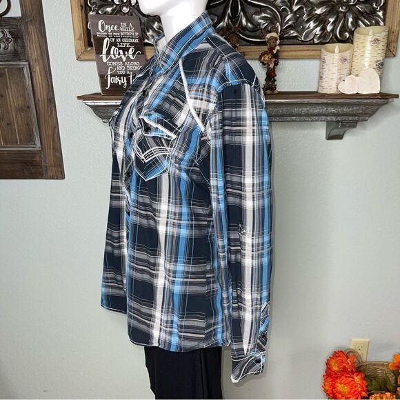 Buckle Black Blue Plaid Long Sleeve Snap DowLarge Men’s - Picture 9 of 16